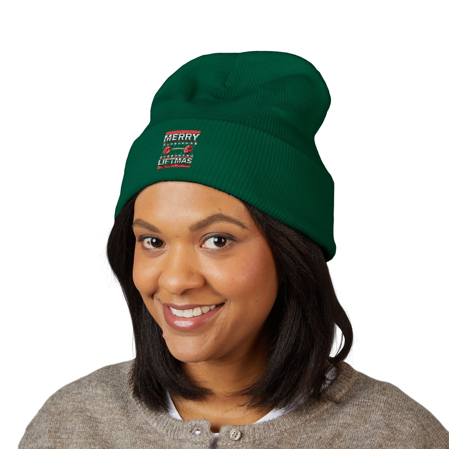 Embroidered 'Merry Little Xmas' Cuffed Beanie - Cozy Holiday Knit Hat