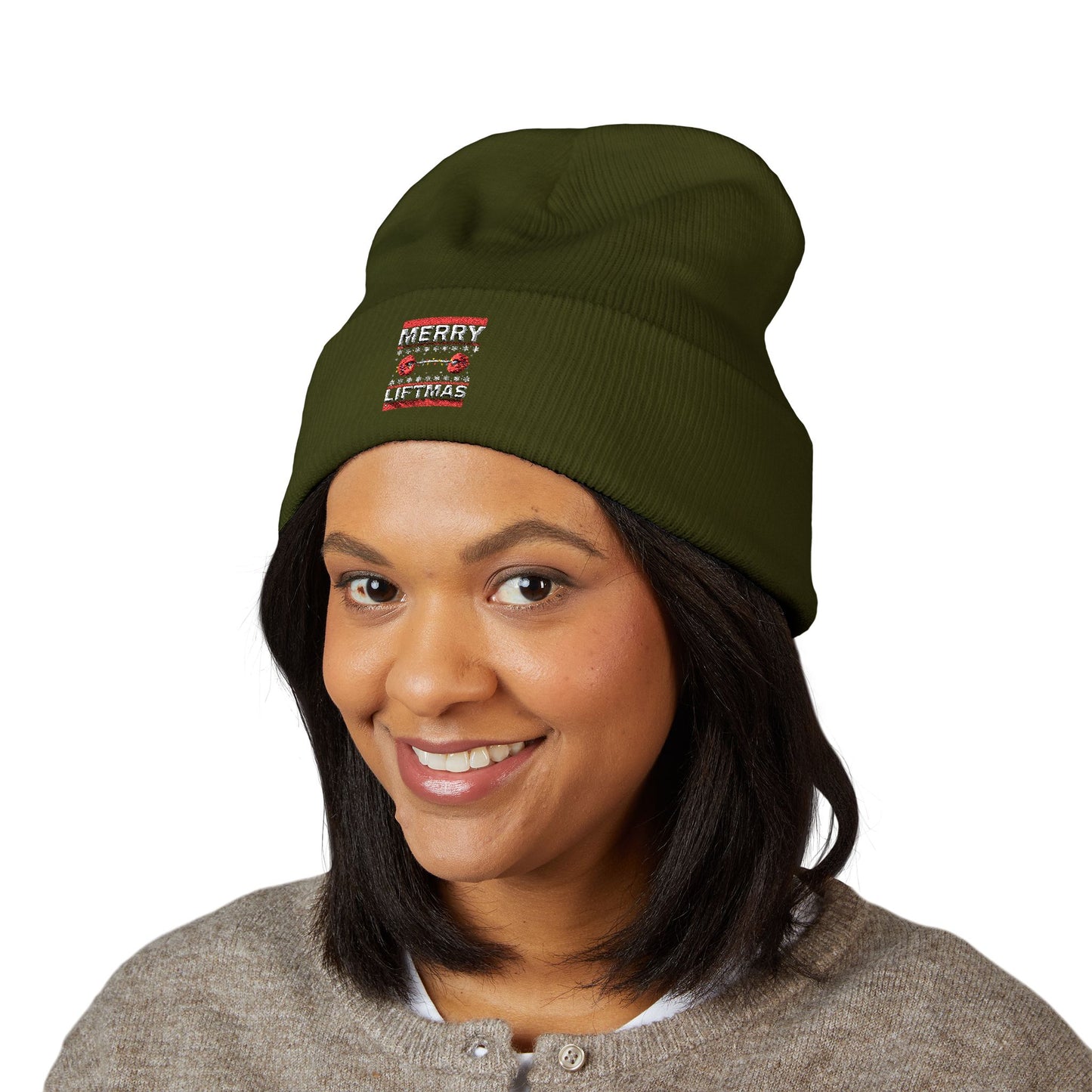 Embroidered 'Merry Little Xmas' Cuffed Beanie - Cozy Holiday Knit Hat